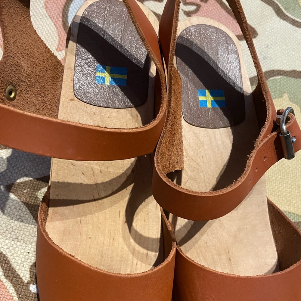 👹MIA Greta Luggage Swedish Scandinavian Peep Clog Heel Leather Mary Jean sandals - Picture 10 of 12